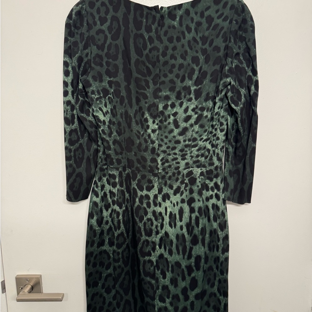 Dolce & Gabbana Green Leopard Long Sleeve Dress